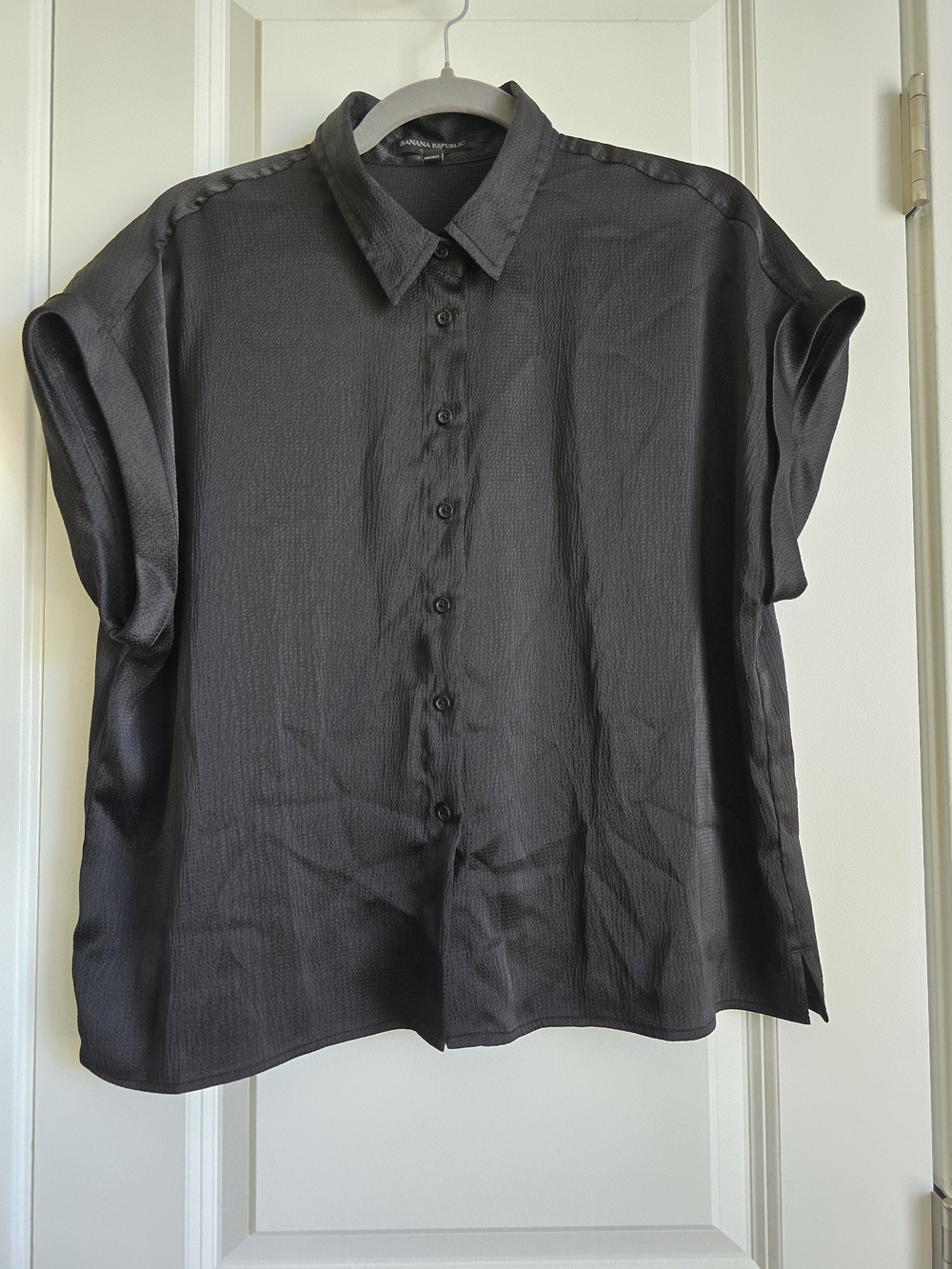 Banana Republic Black Satin Button Down Top